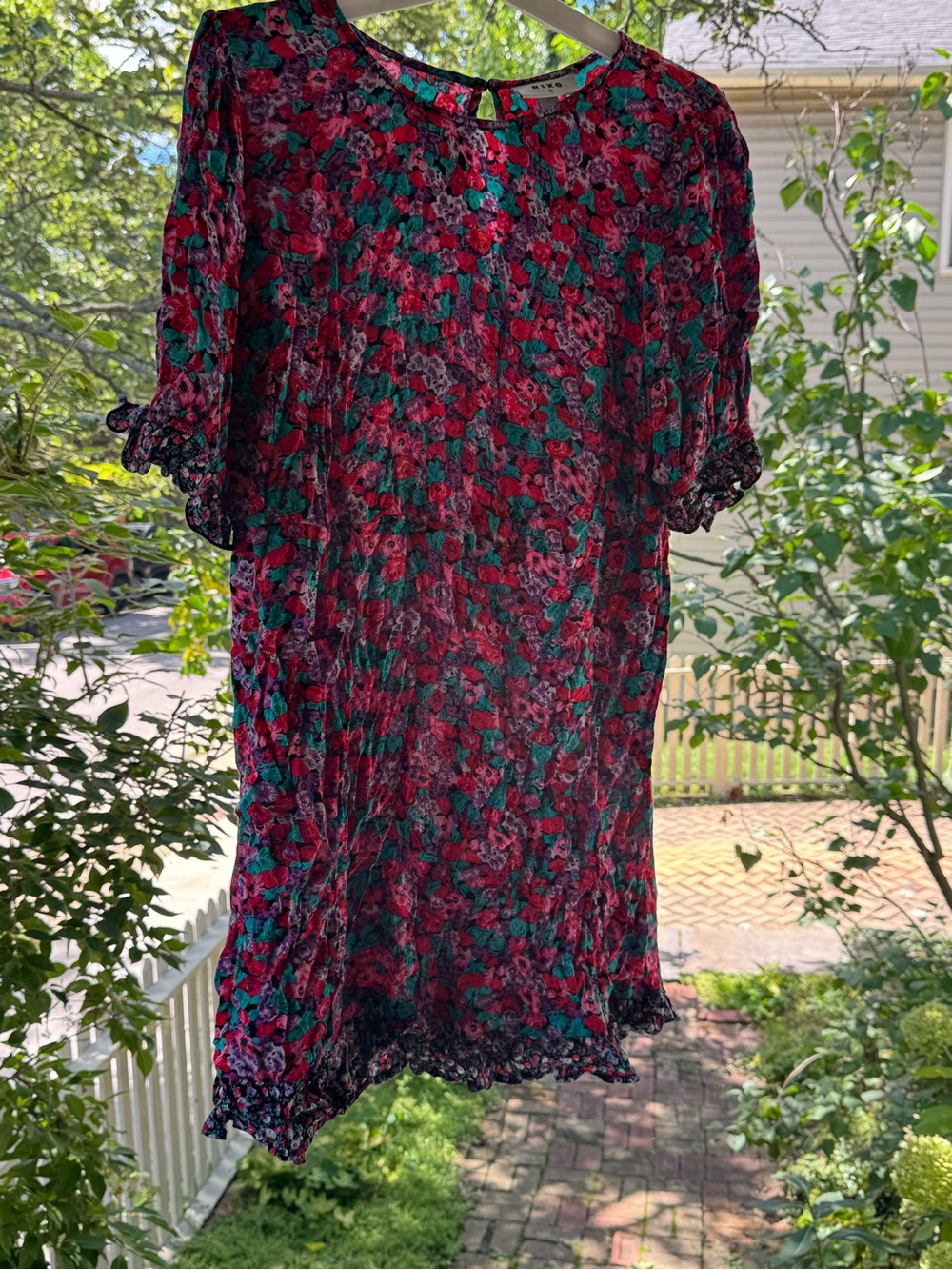 RIXO Red & Green Floral Short-Sleeve Mini Dress